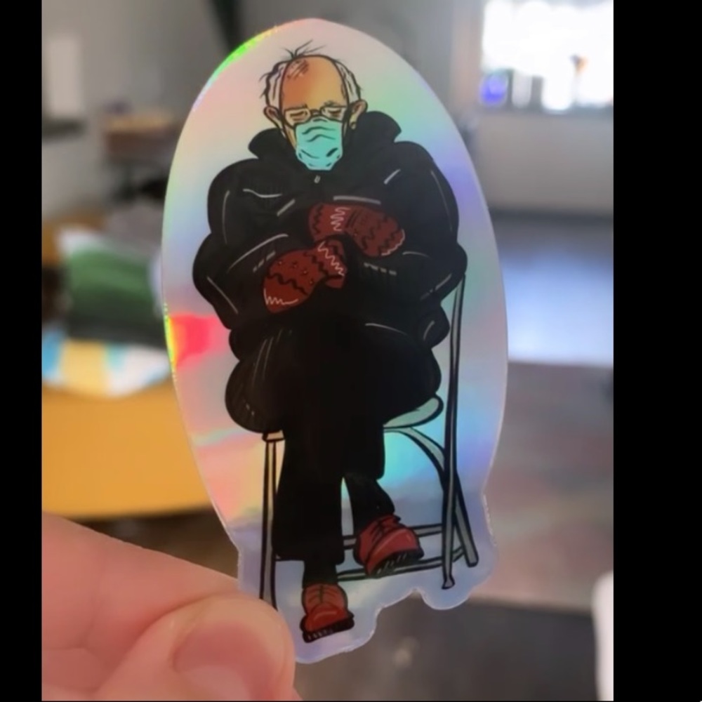Bernie Sanders Mittens Holographic Sticker
